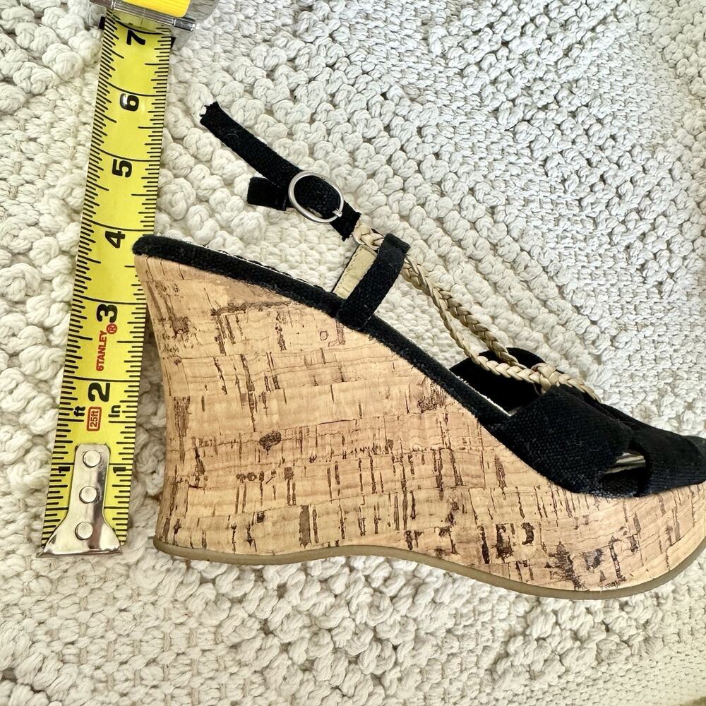 Steve Madden Women's Black Rope Espadrille Cork Wedge Sandal Size 6 Ankle Strap - Picture 14 of 14